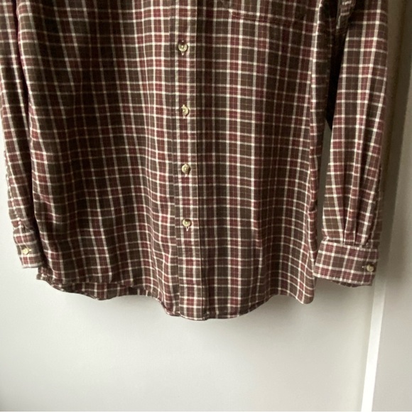 LL Bean cotton Shirt Size Medium Long ML brown plaid burgundy red Button Down - Picture 8 of 16